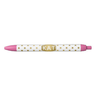 Stylo Noir Monogramme Girly de motif de pois d'or de parties