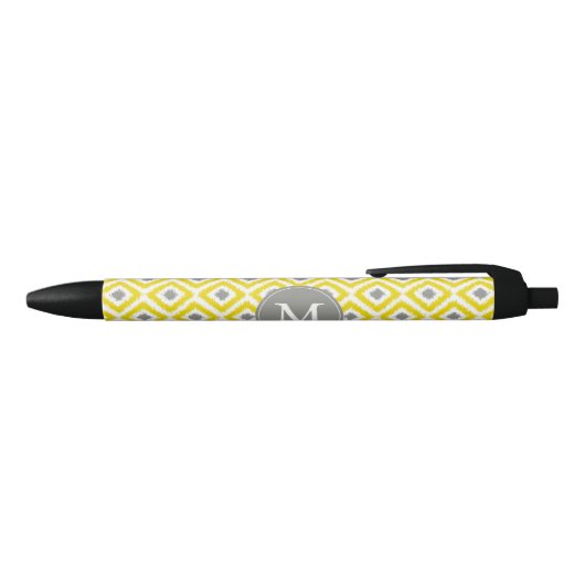Stylo Noir Monogramme Gris et Diamants Jaunes Motif Ikat (Haut)
