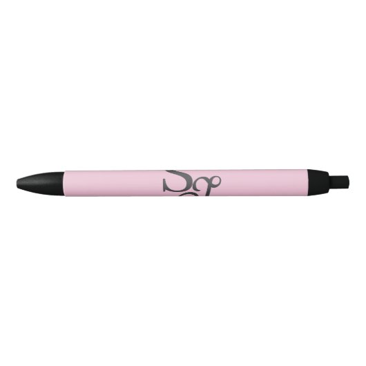 Stylo Noir Monogramme initial de script gris rose (Devant)