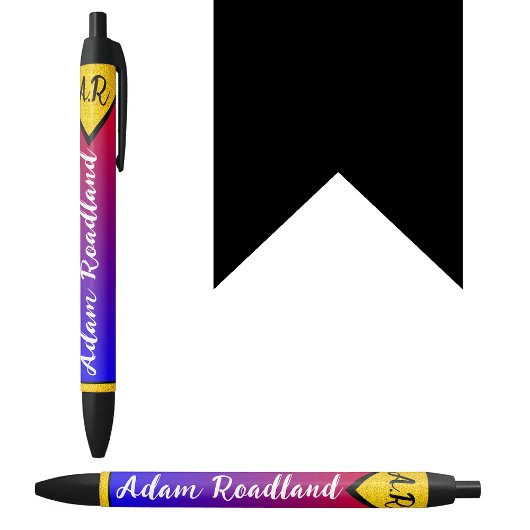 Stylo Noir Monogramme Initial Moderne de Nom, Luxe Abordable