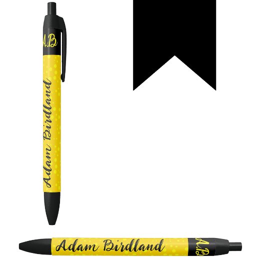 Stylo Noir Monogramme Initiale de Nom en Or Personnalisé, Lux