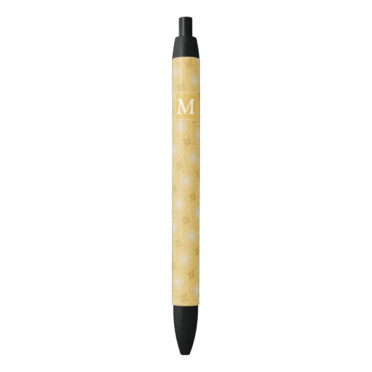 Stylo Noir Monogramme jaune cercles motif (devant Vertical)