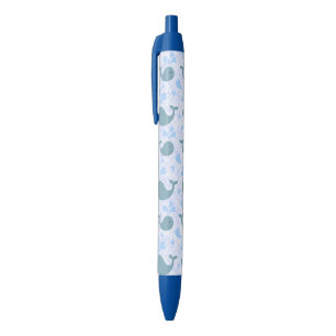 Stylo Noir Monogramme mignon de motif de baleines bleues