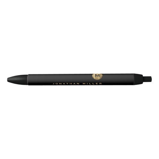 Stylo Noir Monogramme minimal en or noir (Devant)