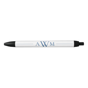 Stylo Noir Monogramme minimaliste bleu à trois lettres