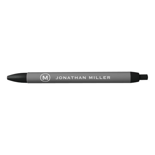 Stylo Noir Monogramme minimaliste gris (Devant)