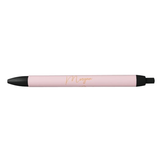 Stylo Noir Monogramme minimaliste rose script (Devant)