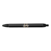 Stylo Noir Monogramme moderne élégant Nom Black Gold Script (Devant)