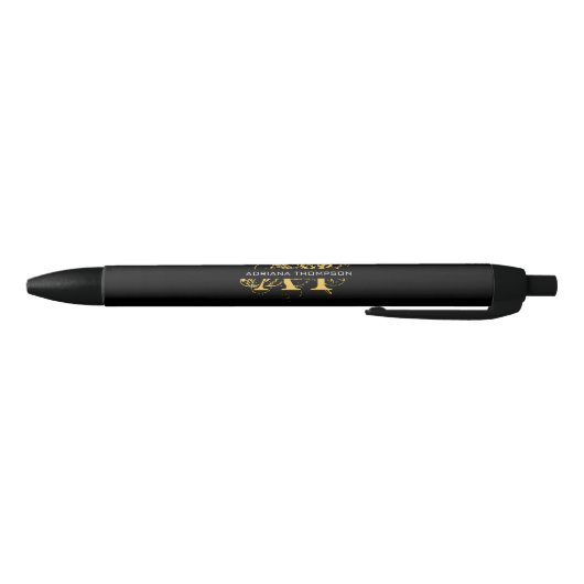 Stylo Noir Monogramme moderne en noir et or (Bas)