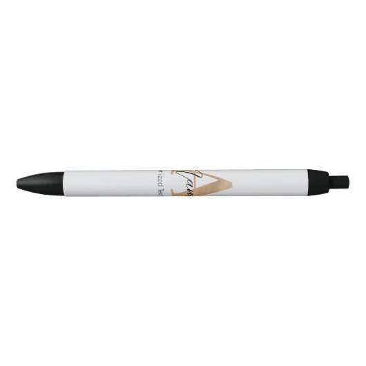 Stylo Noir Monogramme moderne Initiale A & Nom Personnalisé (Devant)