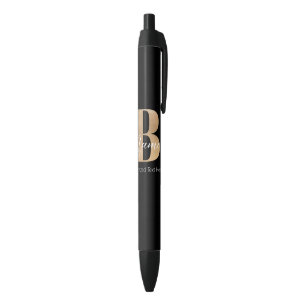 Stylo Noir Monogramme moderne Initiale B & Nom Personnalisé
