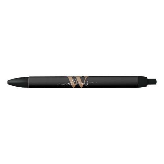 Stylo Noir Monogramme moderne Noir Script Nom initial (Devant)