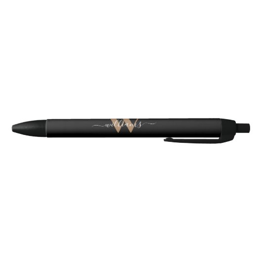 Stylo Noir Monogramme moderne Noir Script Nom initial (Bas)
