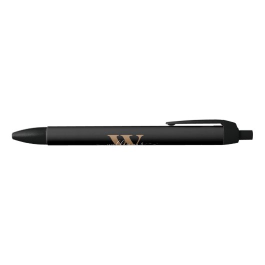 Stylo Noir Monogramme moderne Noir Script Nom initial (Haut)