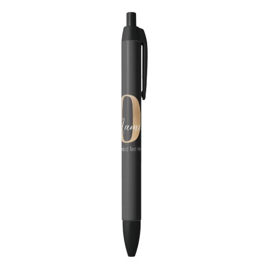 Stylo Noir Monogramme moderne O & Nom initial Personnalisé (Bas (Vertical))