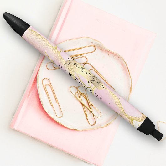 Stylo Noir Monogramme moderne Script Chic Girl rose or huile