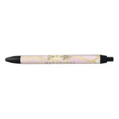 Stylo Noir Monogramme moderne Script Chic Girl rose or huile (Devant)