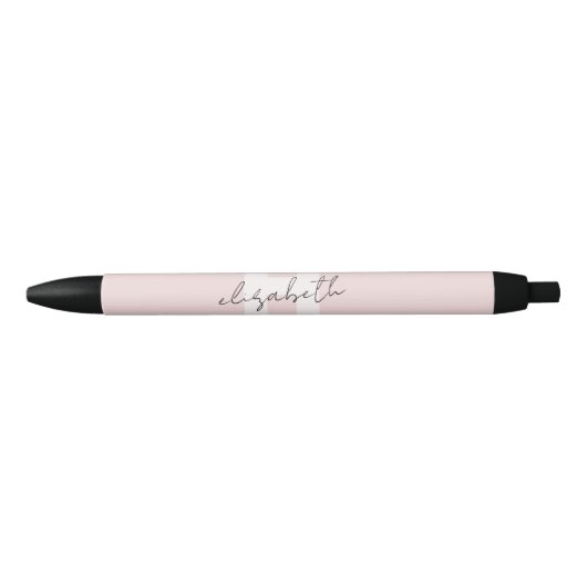 Stylo Noir Monogramme moderne Script Girl Blush rose initial (Devant)