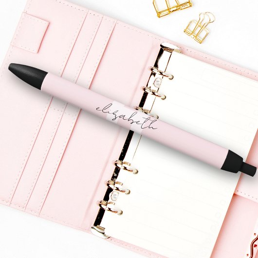 Stylo Noir Monogramme moderne Script Girl Blush rose initial