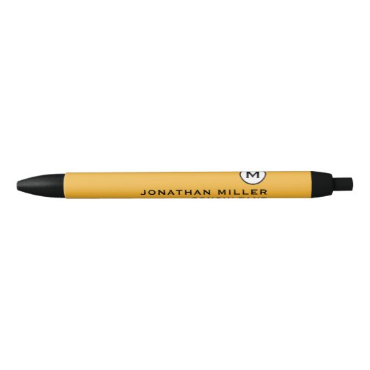 Stylo Noir Monogramme moderne tendance moutarde jaune (Devant)