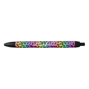 Stylo Noir Monogramme Motif de peau de léopard arc-en-ciel mo
