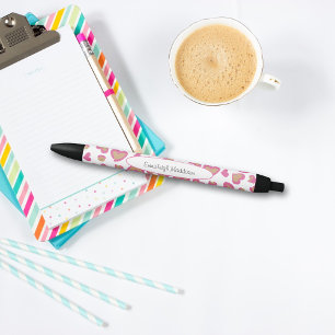 Stylo Noir Monogramme Motif du coeur de fille mignonne