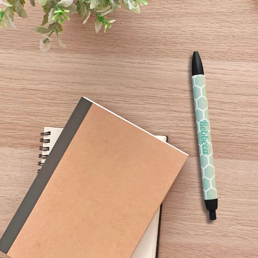 Stylo Noir Monogramme Motif géométrique Hexagon bleu moderne