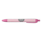 Stylo Noir Monogramme Motif Pastel Pink et Grey Chevron (Bas)