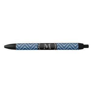 Stylo Noir Monogramme noir du motif de Chevron de bleu