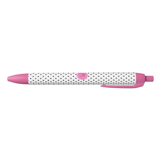 Stylo Noir Monogramme noir et blanc Polka point avec rose cha (Bas)