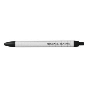Stylo Noir Monogramme noir gris moderne lignes quadrillées pr