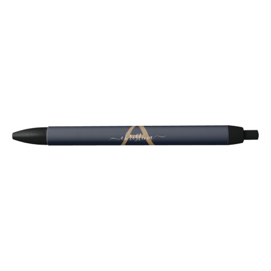 Stylo Noir Monogramme or bleu marine Nom initial (Devant)