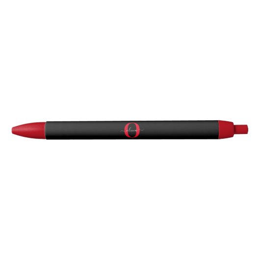 Stylo Noir Monogramme personnalisé Nom du script Noir Blanc R (Devant)