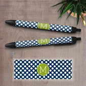 Stylo Noir Monogramme personnalisé Pois bleu marine et vert c