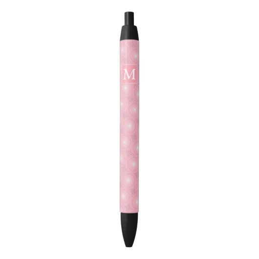Stylo Noir Monogramme rose cercles motif (devant Vertical)