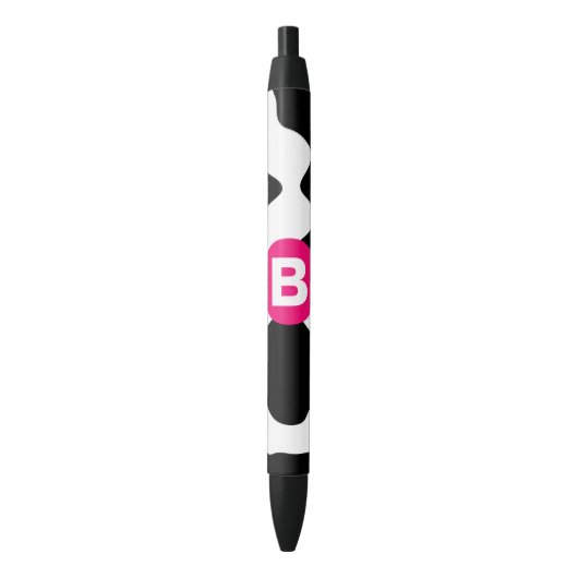 Stylo Noir Monogramme rose Motif de patchs de vache (devant Vertical)