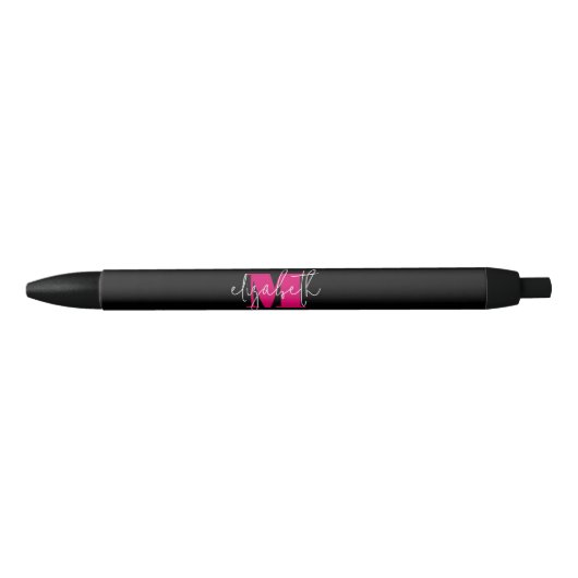 Stylo Noir Monogramme rose noir moderne (Devant)