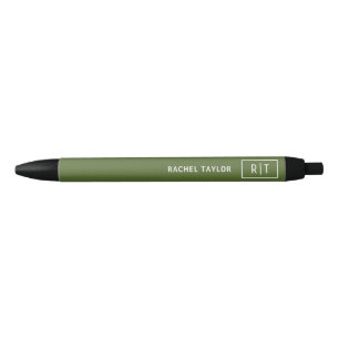 Stylo Noir Monogramme simple moderne vert olive foncé