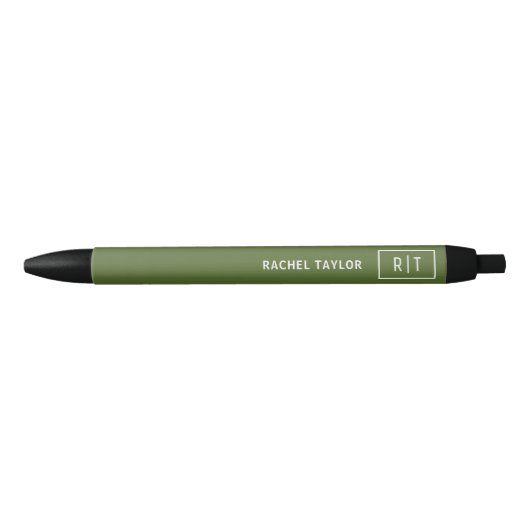Stylo Noir Monogramme simple moderne vert olive foncé (Devant)