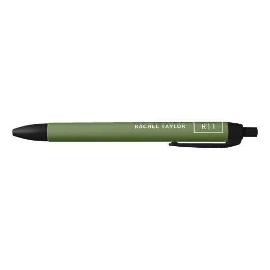 Stylo Noir Monogramme simple moderne vert olive foncé (Bas)