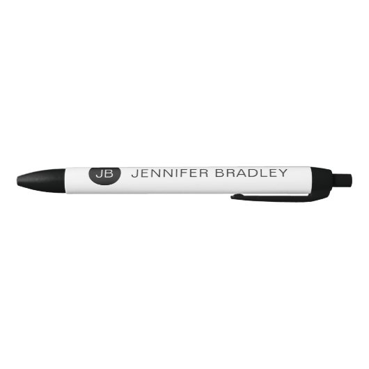 Stylo Noir Monogramme simple Nom personnalisé Noir et blanc (Bas)