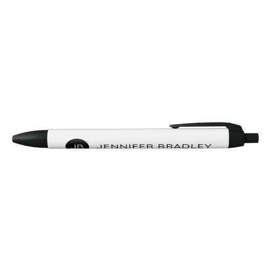 Stylo Noir Monogramme simple Nom personnalisé Noir et blanc (Haut)