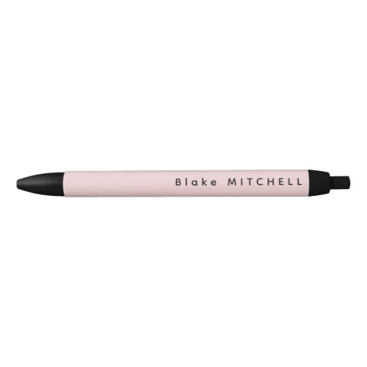 Stylo Noir Monogramme Simple Nom Rose Pâle Unique (Devant)
