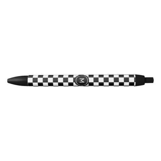 Stylo Noir Monogramme sur Motif d'échecs noir et blanc (Devant)