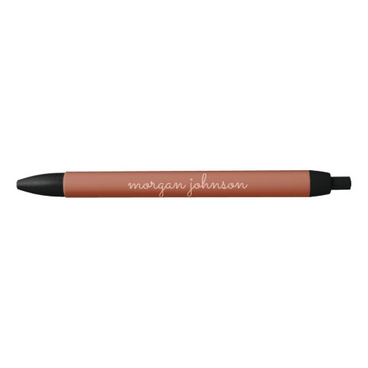 Stylo Noir Monogramme tendance | Orange brûlé + Nom du script (Devant)