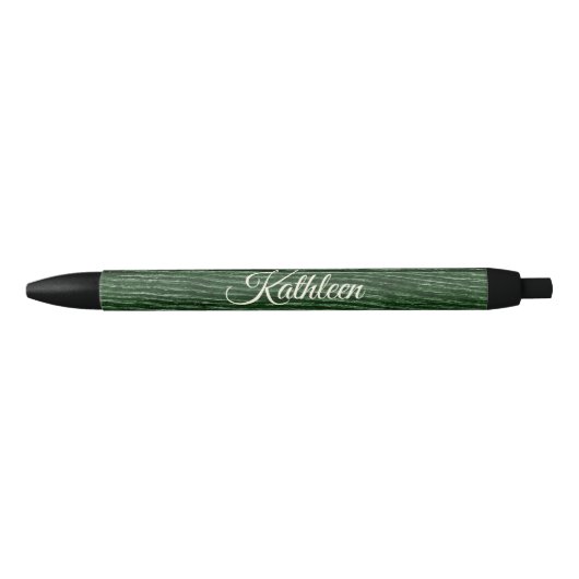 Stylo Noir Monogramme vert en bois rustique (Devant)