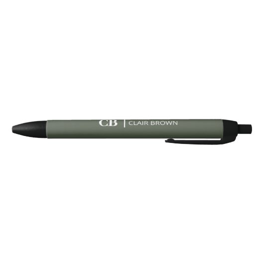 Stylo Noir Monogramme vert forestier moderne et élégant (Bas)