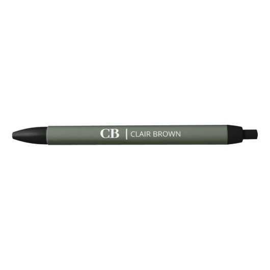 Stylo Noir Monogramme vert forêt élégant moderne (Devant)