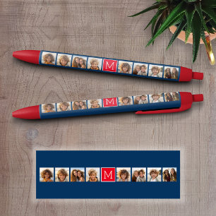 Stylo Noir Monogrammes de collage de photos Instagram - Bleu