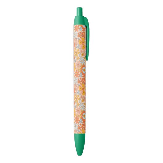 Stylo Noir Motif à fleurs Orange Retro (Bas (Vertical))